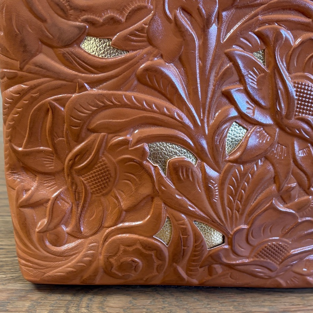 PATRICIA NASH Adeline Cognac Leather Cutout Tooled Tote - Picture 2 of 10